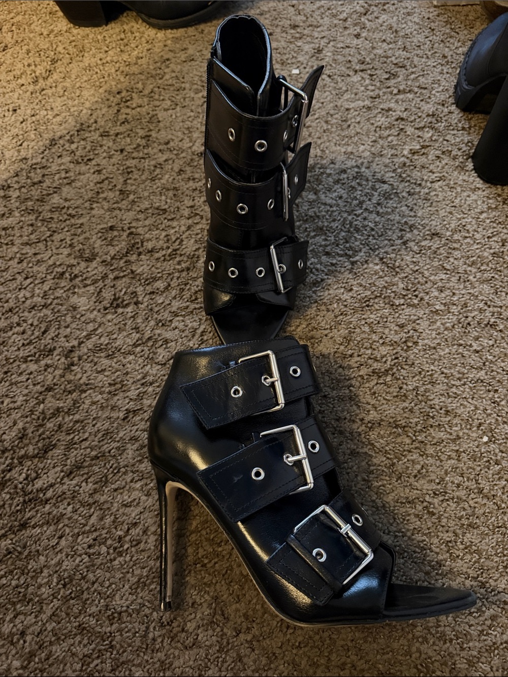 Steve Madden Black Buckle Peep-Toe Stiletto Heels